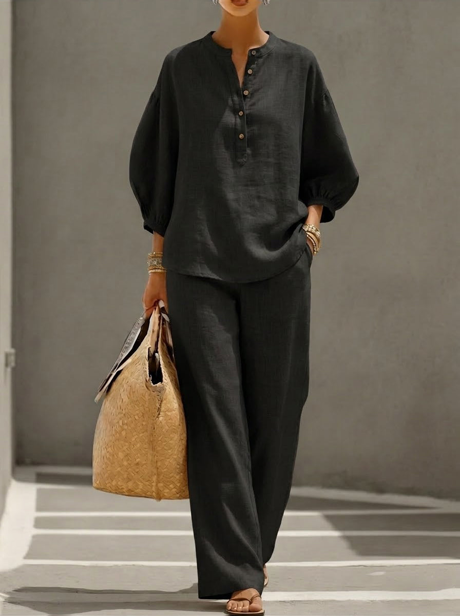 Casual Linen And Cotton Two-piece Set
