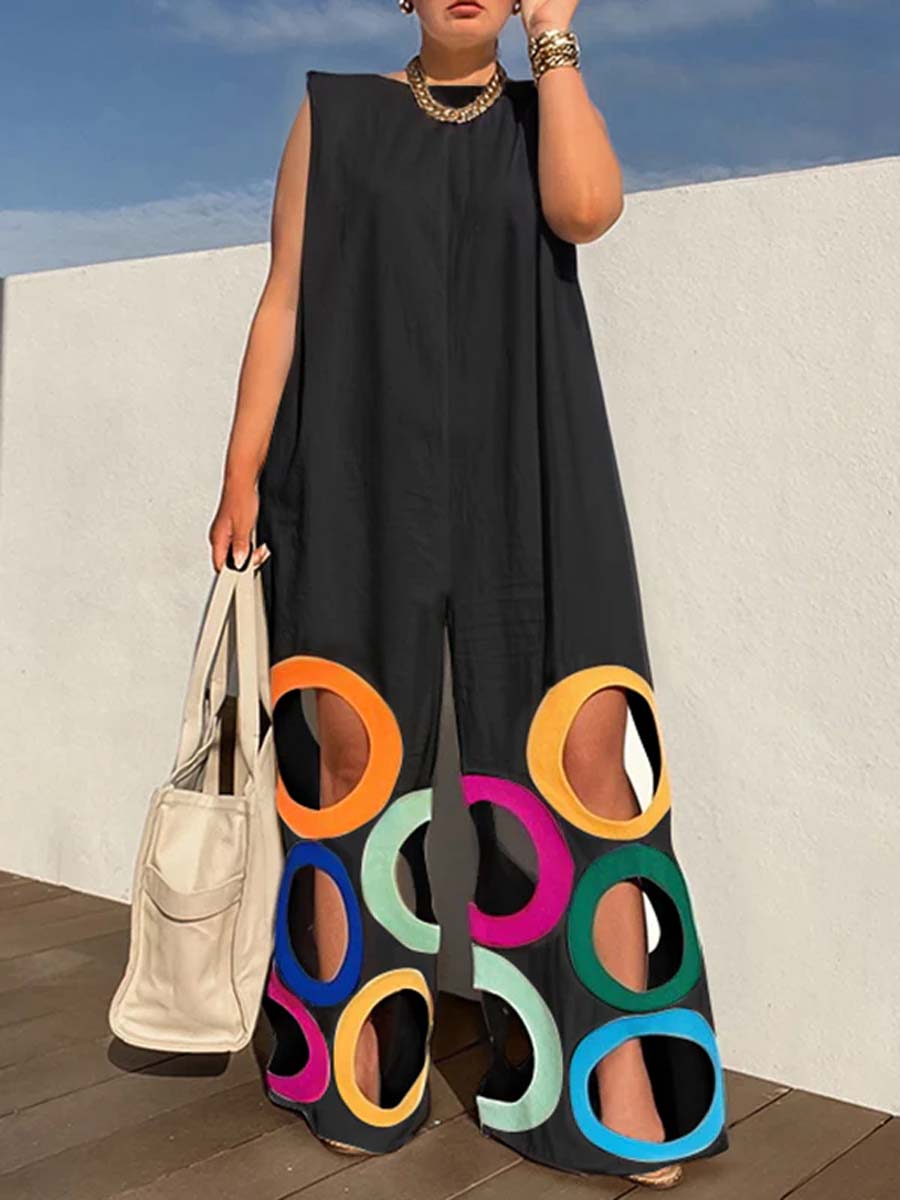 Women's Abstract Circle Art Casual Stylish Comfortable Cotton Linen Jumpsuit