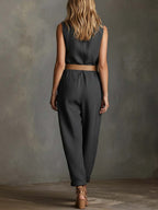Women's Round Neck Sleeveless Casual Loose Denim Jumpsuit