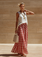 Retro-elegant Plaid Print Vest And Skirt Two-piece Set