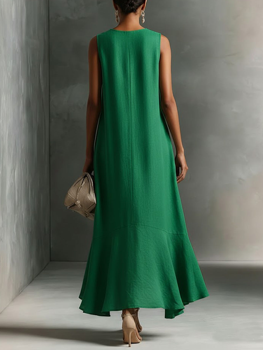 Women's V-neck Sleeveless Casual Loose Linen Dress