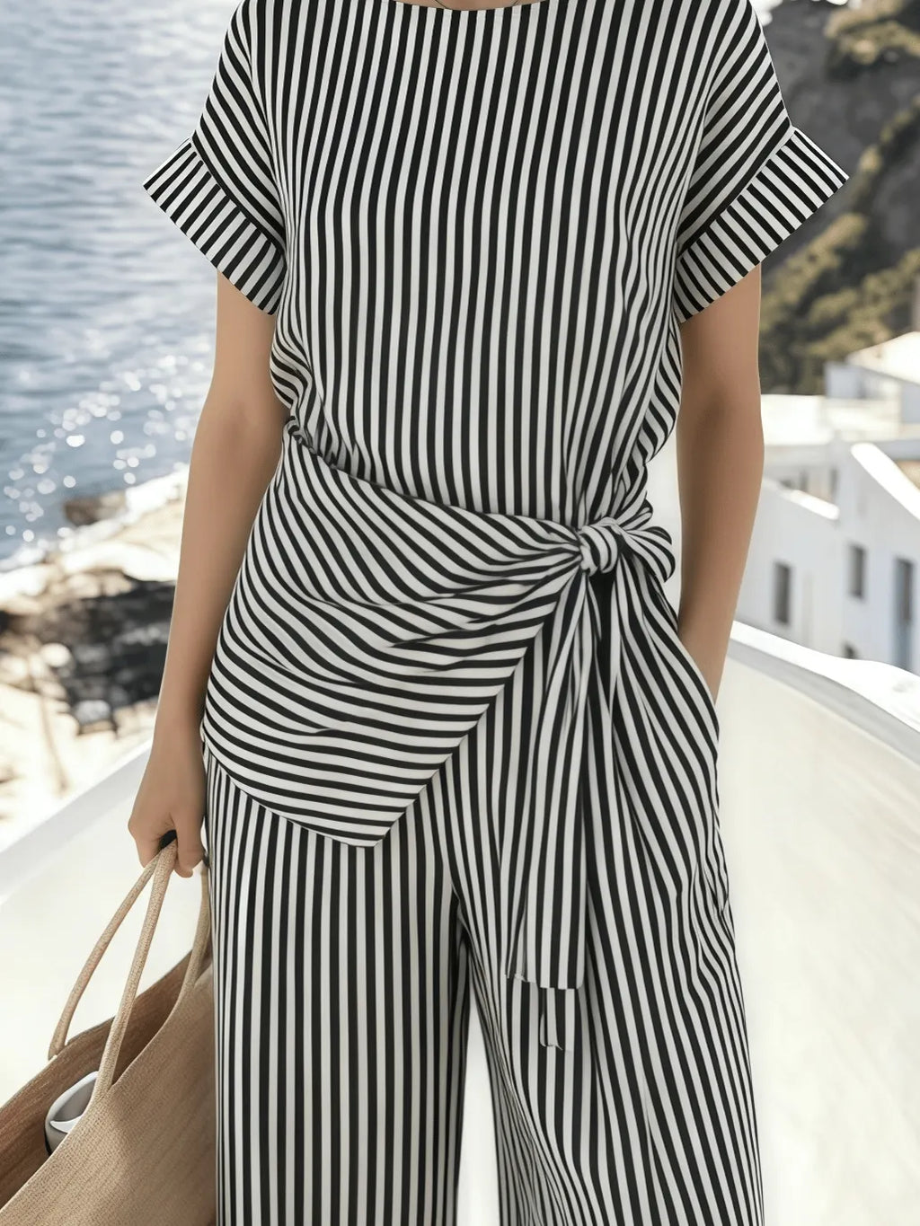 Women's Round-Neck Striped Jumpsuit