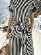 Women's Round-Neck Striped Jumpsuit