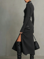 Stylish Casual Zipper Design Tops And Irregular Skirt Stretch Set