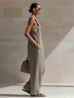 Casual Loose-fit Cotton Wide-leg Overalls