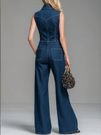 Women's Casual 100% Cotton Zip-up Denim Jumpsuit