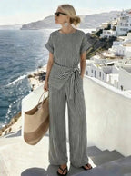 Women's Round-Neck Striped Jumpsuit