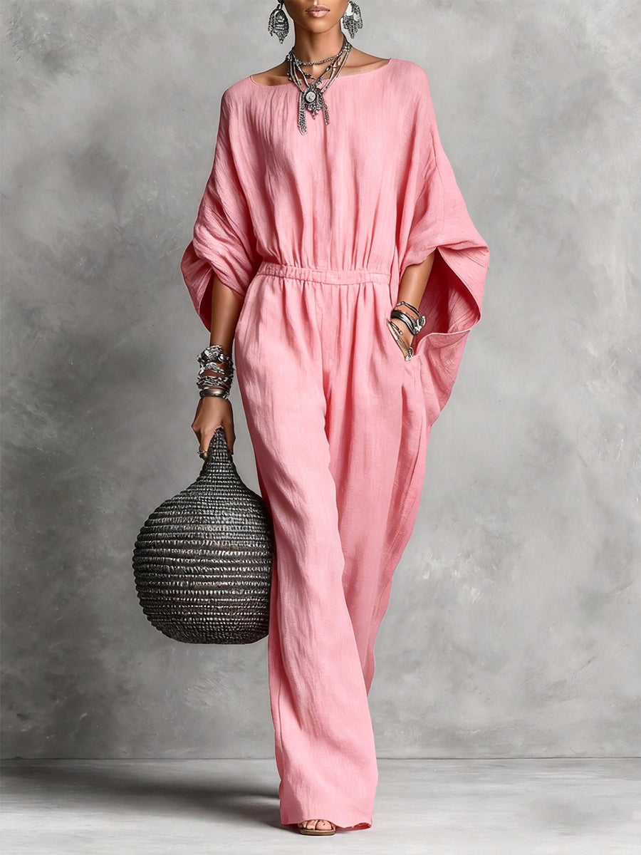 Women's Flowy Solid Color Casual Cotton Linen Jumpsuit