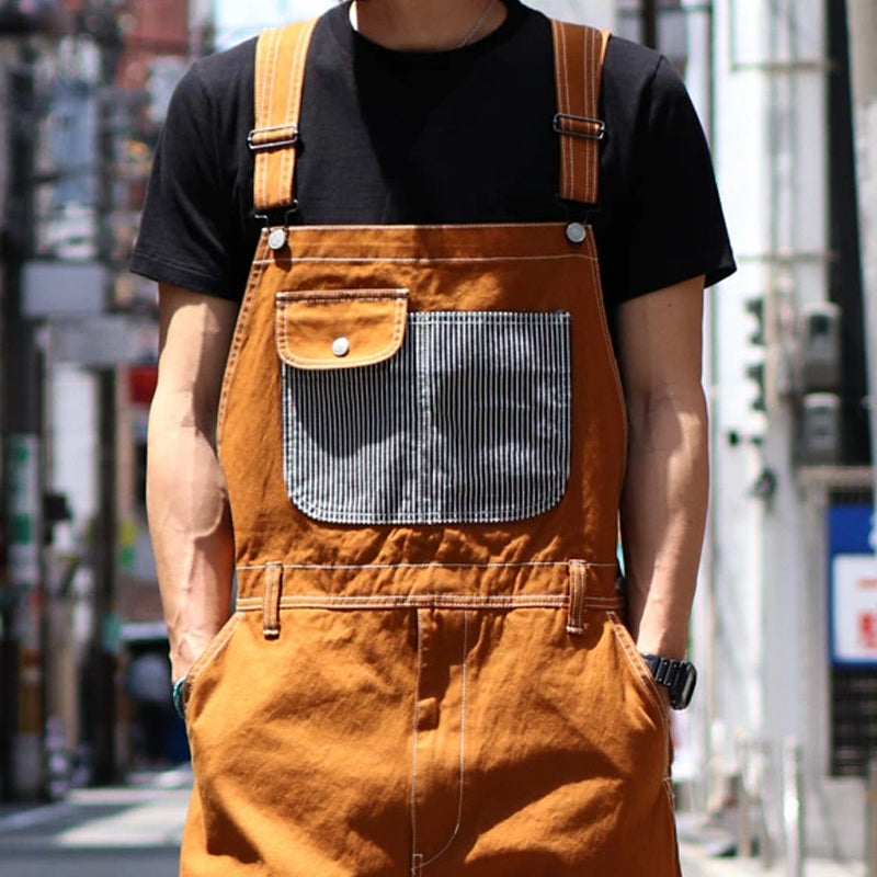 American Style Patchwork Striped Loose Vintage Wide Leg Bib Overalls