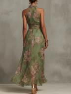 Elegant Vacation Party Floral Halter Dress