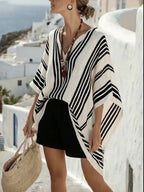 Women'S Casual V-Neck Holiday Style Striped Two-Piece Set
