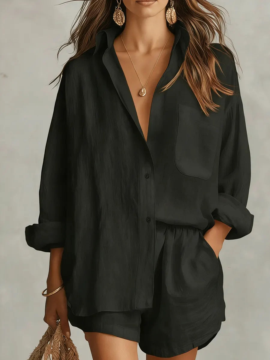 Women's Minimalist Cotton And Linen Shirt Set