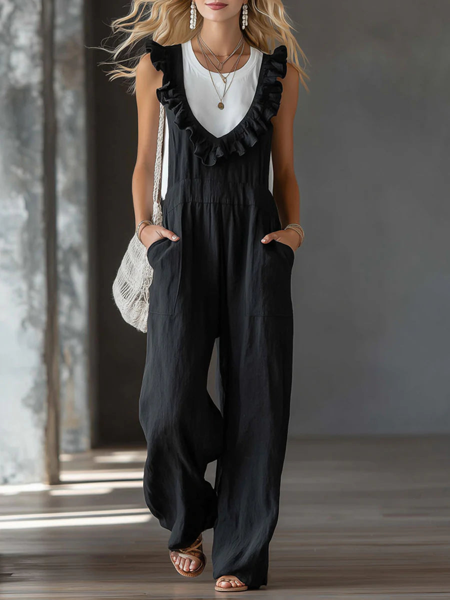 Casual And Stylish Sleeveless Linen And Cotton Jumpsuit