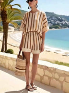 Women'S Loose Striped Holiday Shorts Set