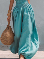 Retro Halter-neck Elasticized Waist Jumpsuit