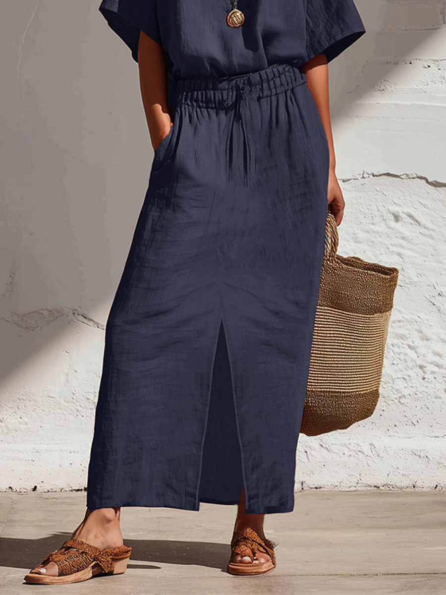 Casual Cozy Shirt And Skirt Linen Two-piece Set
