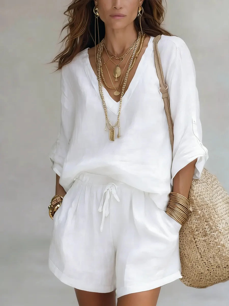 Women's V-neck Shorts Simple Set