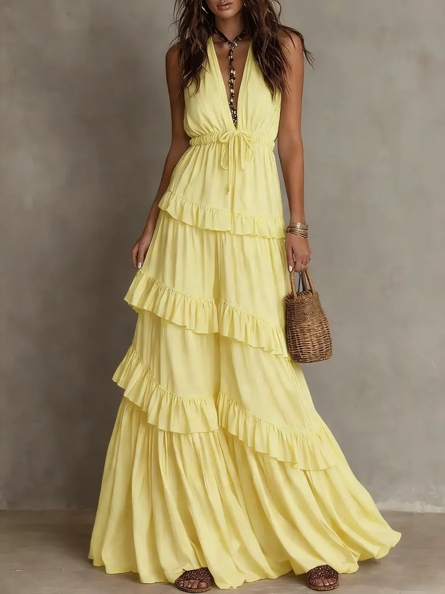 Boho Multi-layered Ruffle Hem Maxi Dress