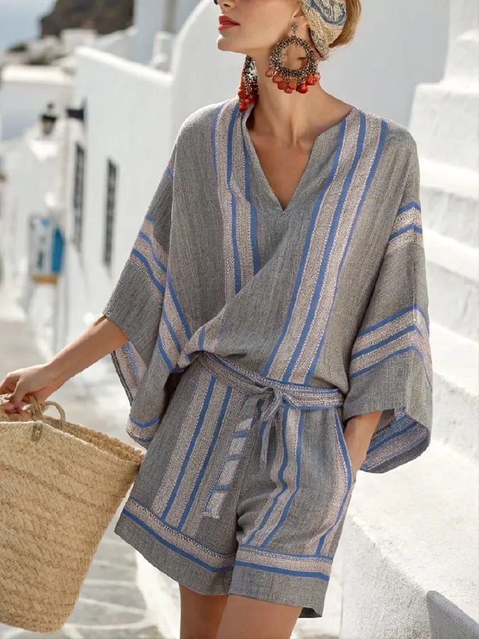 Women'S Striped Belted Jumpsuit