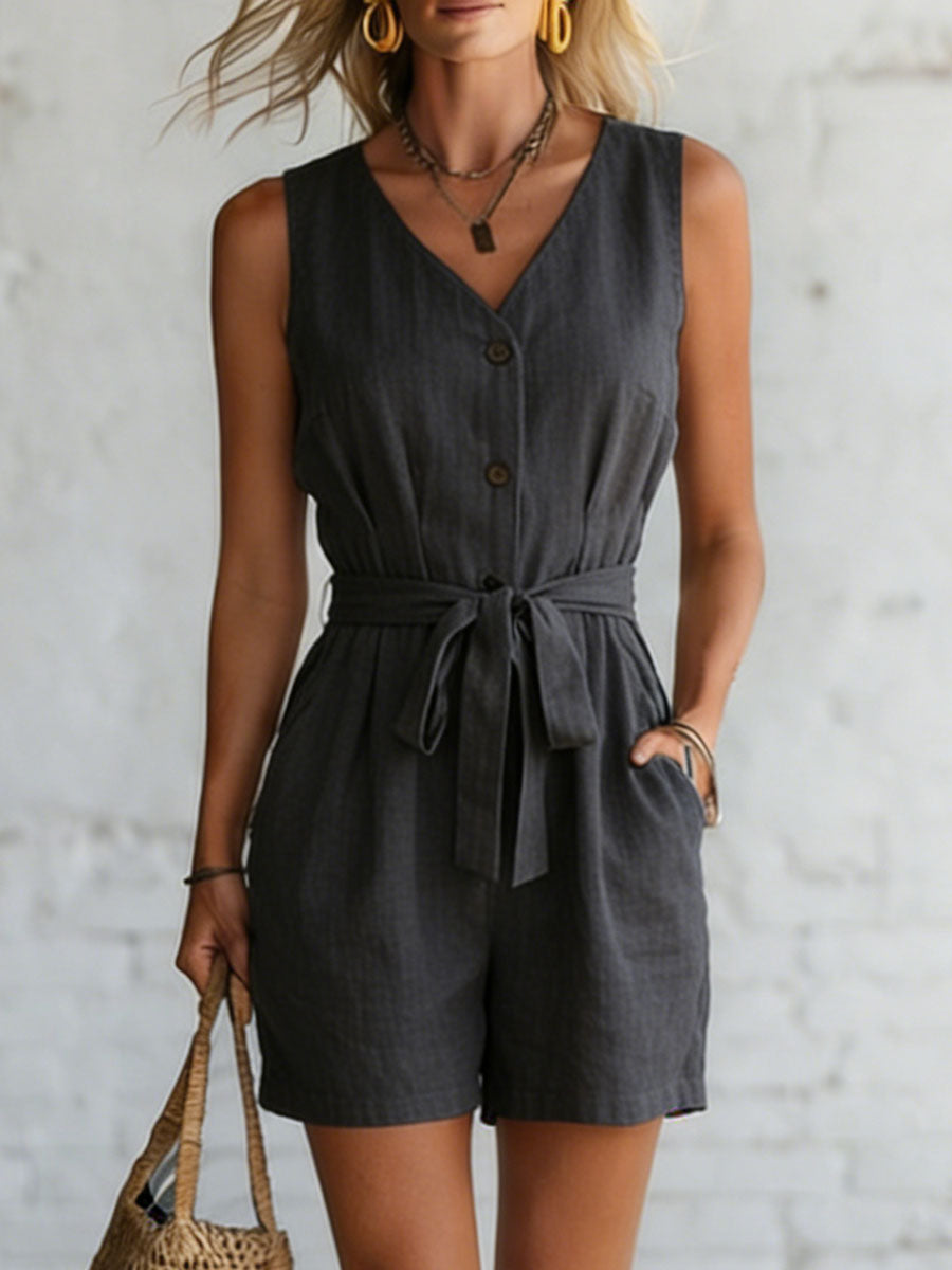 Women's Casual Cotton Jumpsuit Shorts