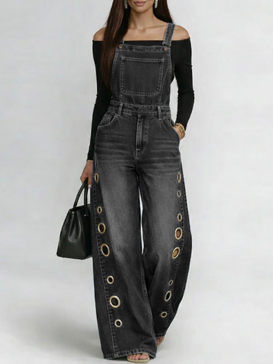 Women's Casual Loose Denim Overalls Wide-leg Jumpsuit