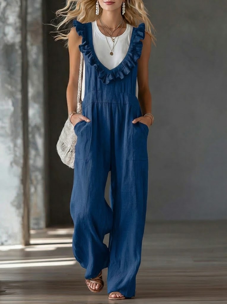 Casual And Stylish Sleeveless Linen And Cotton Jumpsuit