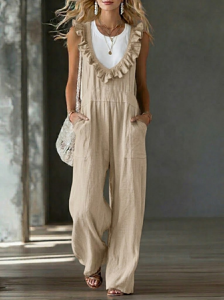 Casual And Stylish Sleeveless Linen And Cotton Jumpsuit