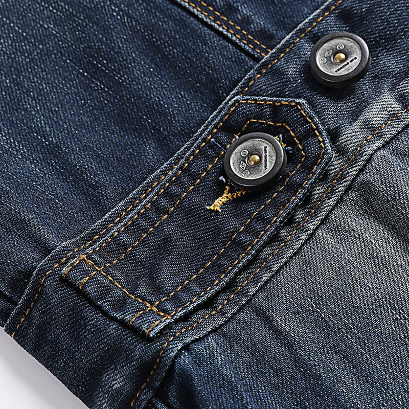 Washed And Worn Denim Straight Loose Fitting Suit Jumpsuit