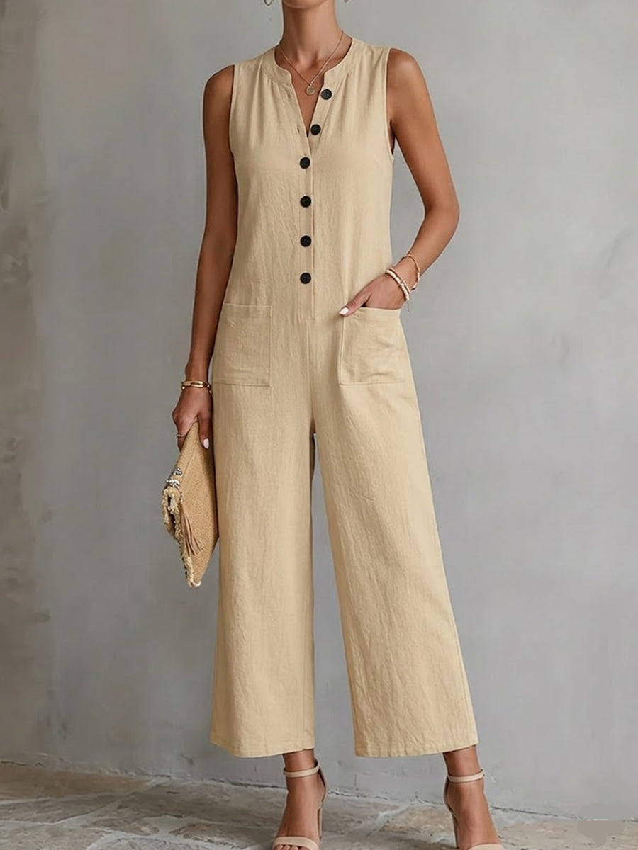 Women's Cotton Button-down Jumpsuit