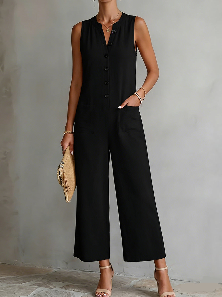 Women's Cotton Button-down Jumpsuit