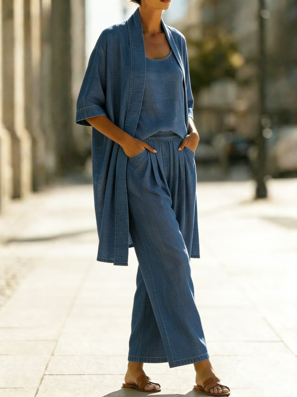 Minimalist Cozy Denim Three-piece Set - Cozy Daily Outfit