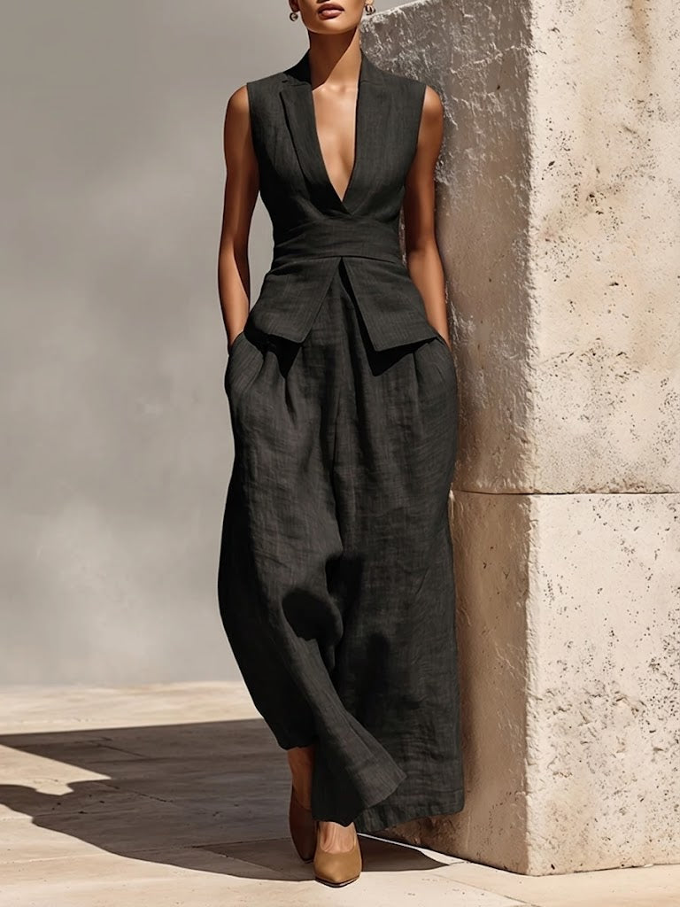 Stylish And Polished Two-piece Vest And Trousers Set
