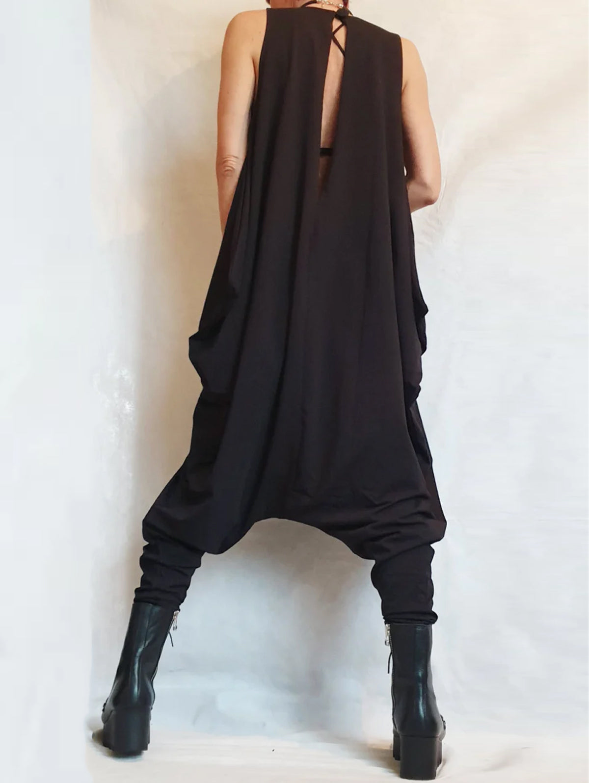 Fashion Plain Sleeveless Asymmetrical Harem Pants Tank Jumpsuit