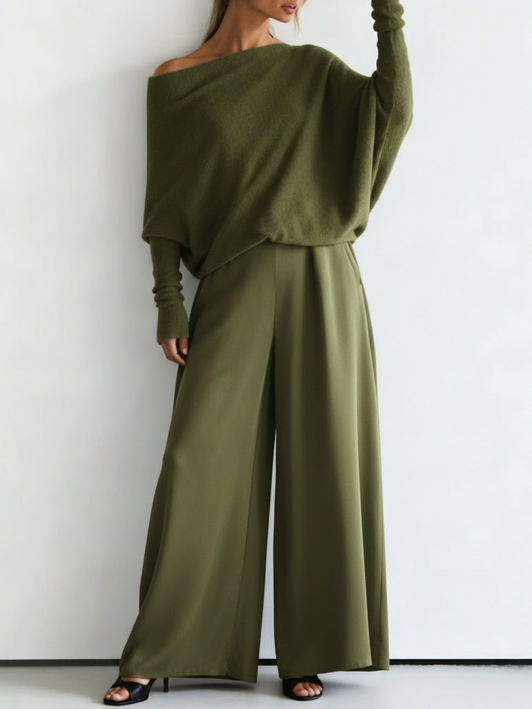Minimalist Cozy Irregular Sweater And Jumpsuit Set
