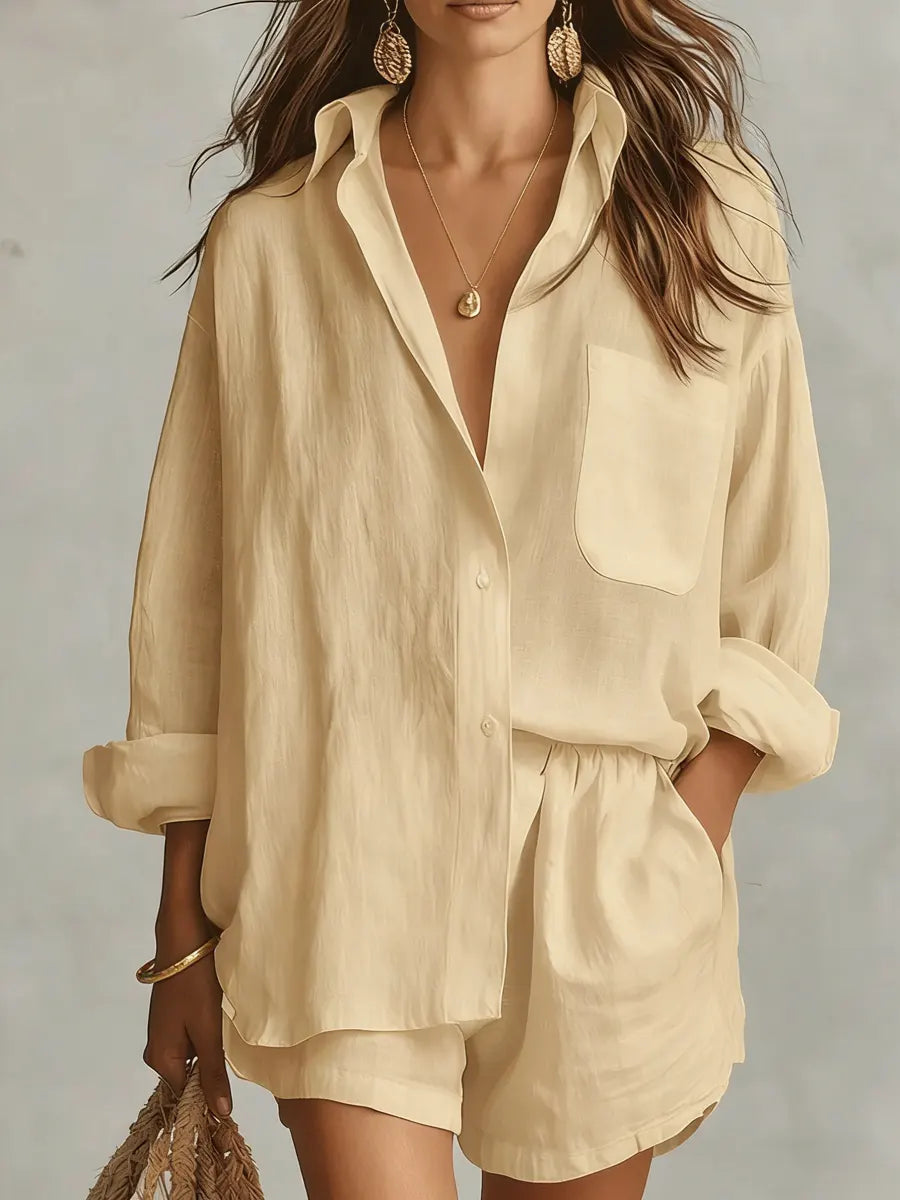 Women's Minimalist Cotton And Linen Shirt Set