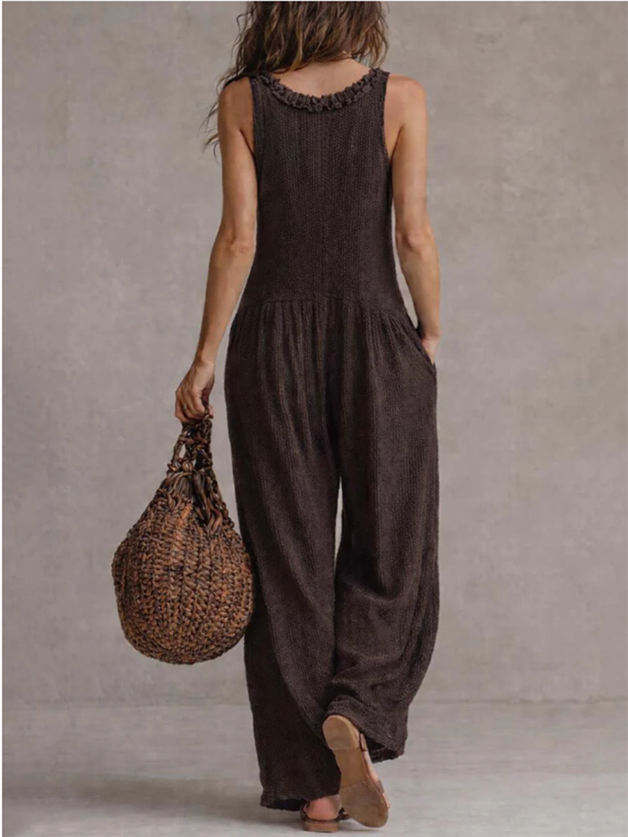 Chic & Cozy Ruffled V-neck Knitted Jumpsuit