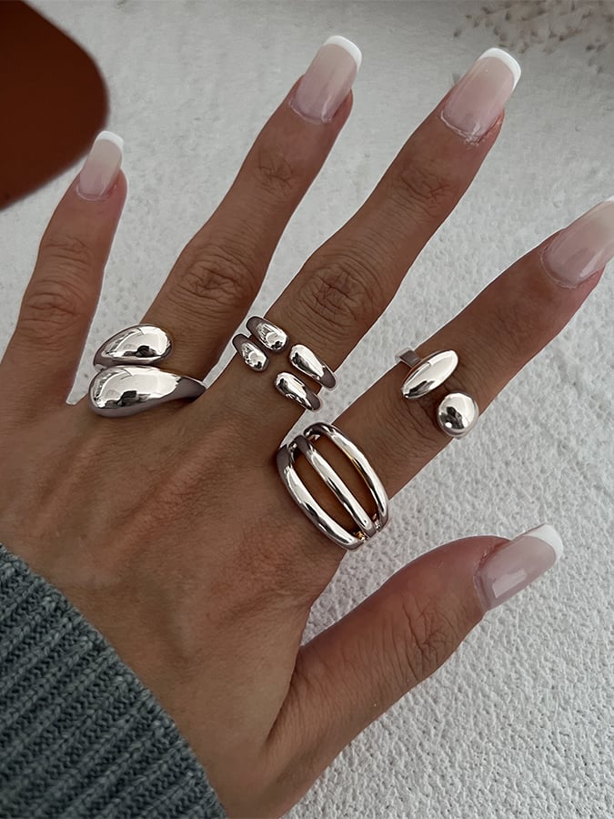 Women's Smooth Irregular Geometric Open Ring Set