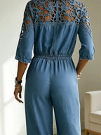 Women's Casual Retro Stylish Hollow Patchwork Denim Jumpsuit