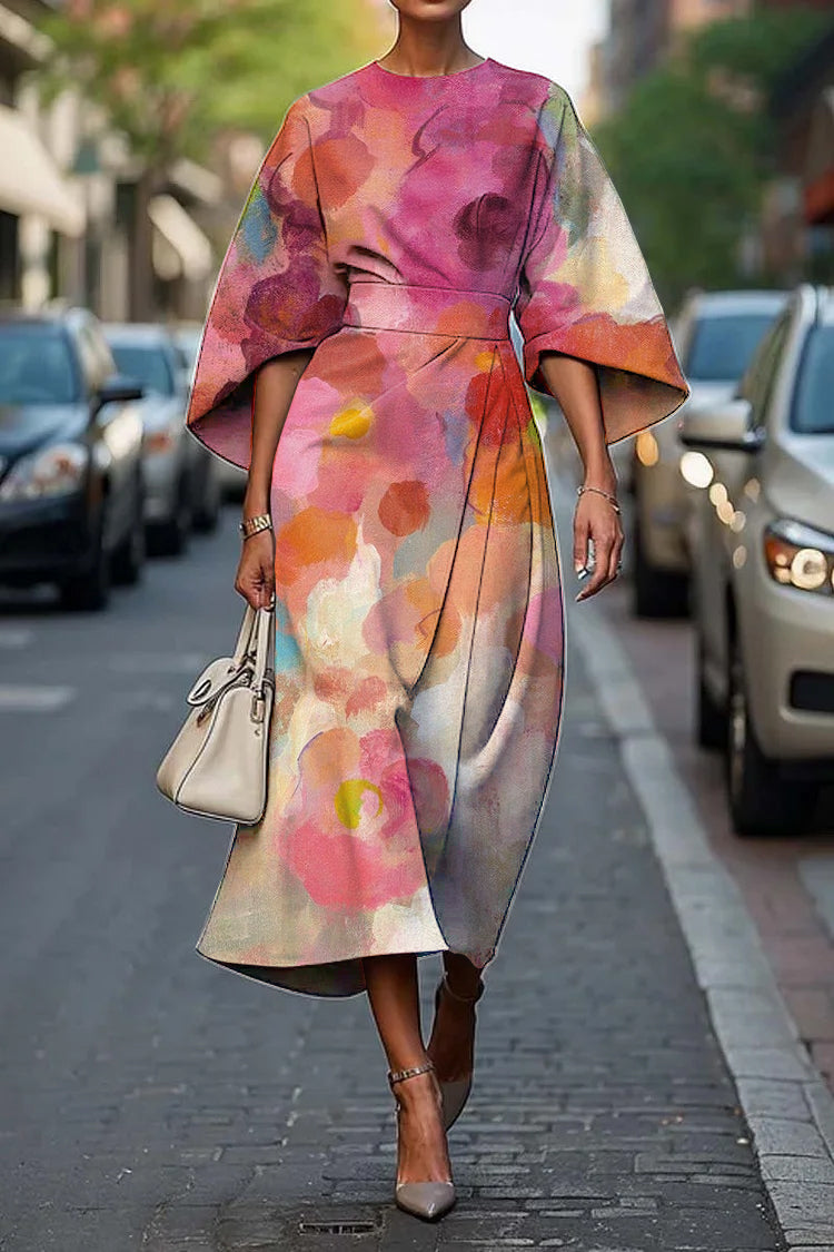 Women's Vintage Elegant Floral Print Midi Dress