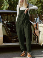 Solid Color Pocket Casual Overalls