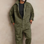Vintage Single Breasted Lapel Long Sleeve Cotton Loose Jumpsuit