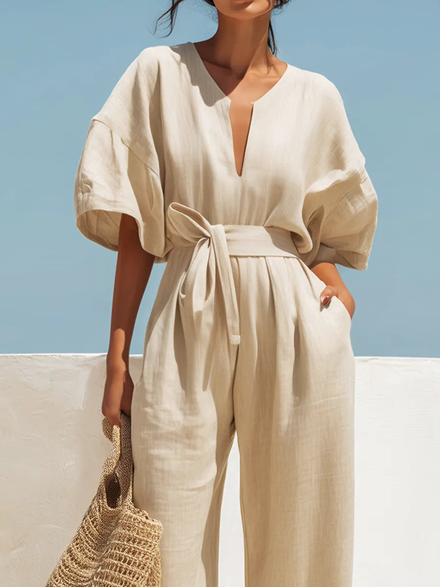 Women's Solid Color Stylish Casual Cotton Linen Jumpsuit