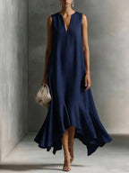 Women's V-neck Sleeveless Casual Loose Linen Dress