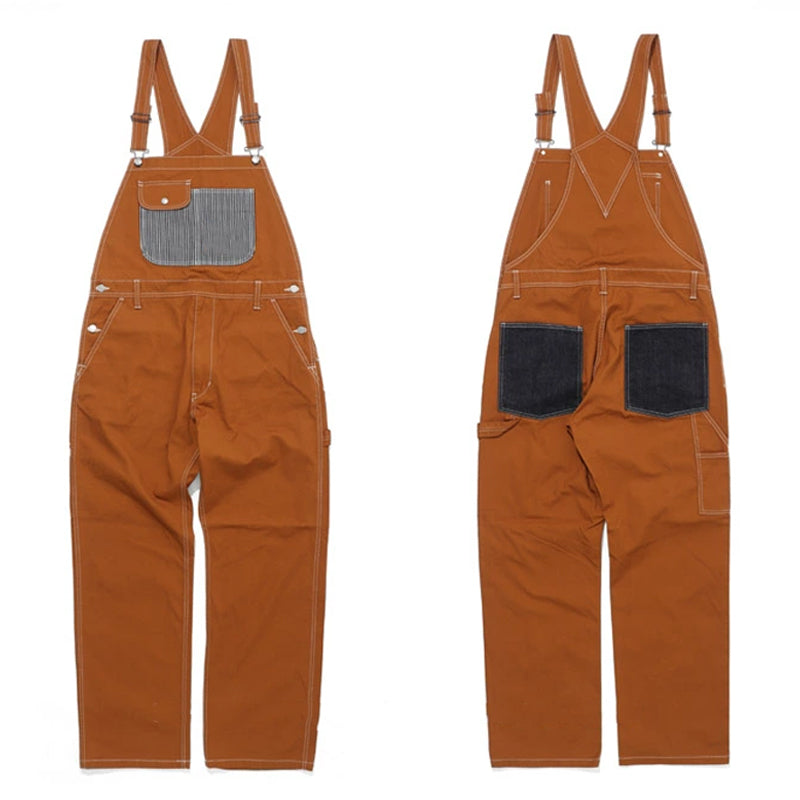American Style Patchwork Striped Loose Vintage Wide Leg Bib Overalls