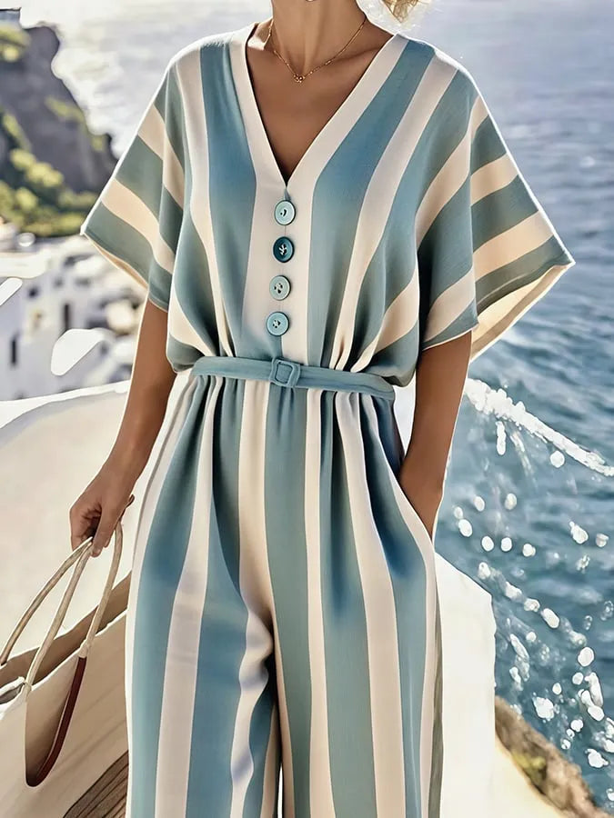 Women's Summer Cotton&Linen Striped Jumpsuit