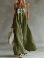 Casual Bohemian Floral-print Cotton-linen Dress
