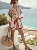 Women'S Loose Striped Holiday Shorts Set