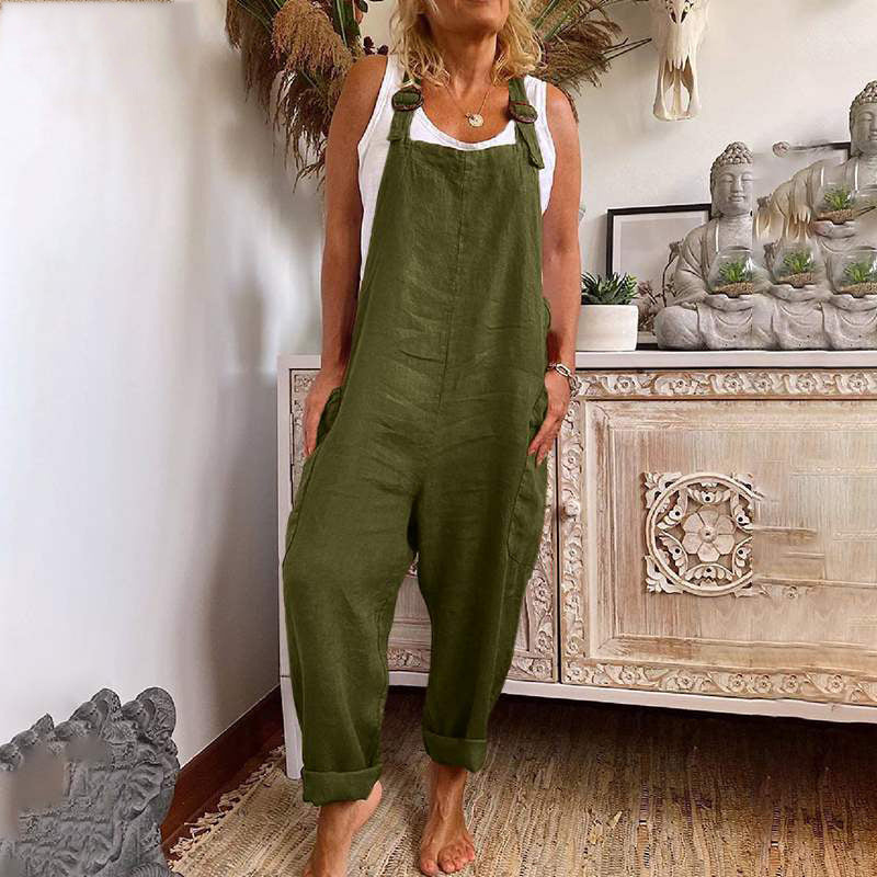 Vintage Cotton Linen Pocket Comfy Jumpsuit