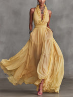 Stylish And Flowing Ruffled Collar Maxi Dress