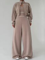 Casual And Cozy Cotton Zip-up Jacket And Jumpsuit Two-piece Set